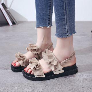 Ruffle Faux Leather Platform Sandals