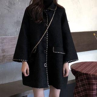 Long-sleeve Cable-knit Dress / Contrast Trim Single-breasted Coat