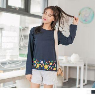 Floral Embroidered Long Sleeve T-shirt