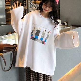 Cartoon Print Pullover / Plaid Pleated Skirt