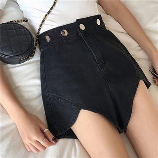 Asymmetric Wide-leg Denim Shorts