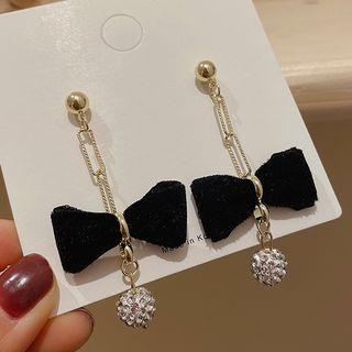 Rhinestone Bow Drop Earring 1 Pair - Black & Gold - One Size