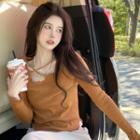 Long-sleeve Halter-neck Asymmetrical Cropped T-shirt