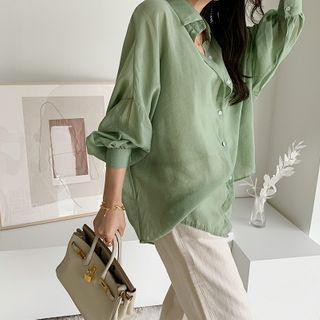 Balloon-sleeve Translucent Shirt