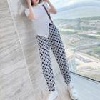Set: Shirred Slit T-shirt + Heart Print Harem Pants