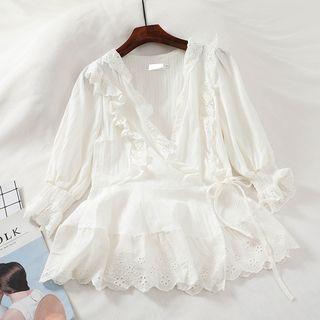 Ruffled Trim Puff-sleeve Blouse