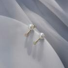Faux Pearl Rhinestone Stud Earring 1 Pair - 925 Silver - White & Gold - One Size