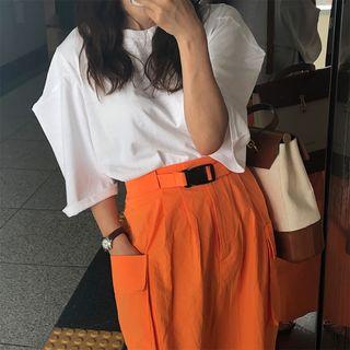 Pocket-detail Slit-back Midi Skirt With Belt