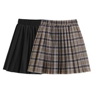 Plain / Plaid A-line Pleated Mini Skirt