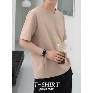 Plain Notch-neck T-shirt