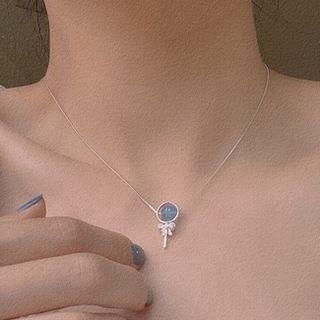Faux Gemstone Bead Pendant Alloy Necklace