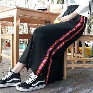 Smiley Print Slit Midi Skirt