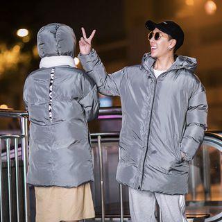 Couple Matching Lettering Hooded Long Padded Coat
