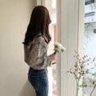 Beribboned Frilled-trim Floral Blouse Khaki - One Size