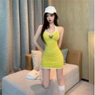 Halter-neck Contrast Trim Mini Bodycon Dress