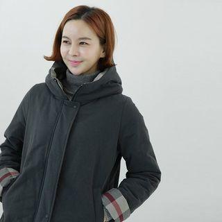 Check-trim Padded Zip Coat