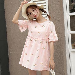 Floral Print Elbow-sleeve Mini A-line Dress