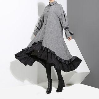Long-sleeve Midi Shirt Dress Gray - One Size