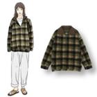 Collared Plaid Fleece Pullover Green - One Size