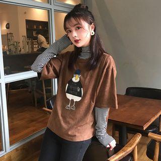 Long-sleeve Striped T-shirt / Short-sleeve Printed T-shirt