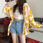 Floral Printed Cardigan Yellow - One Size