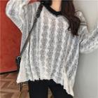 Contrast-trim Open-knit Sweater As Shown In Figure - One Size