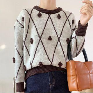 Argyle Pom Pom Detail Sweater