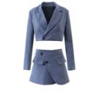 Cropped Single-button Blazer / Asymmetrical Mini A-line Skirt