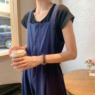 Plain Loose-fit Jumper Pants Navy Blue - One Size