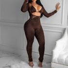 Set: Long-sleeve Striped Jumpsuit + Cropped Halter Top