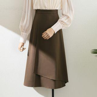 High-waist Plain Irregular Medium Maxi A-line Skirt
