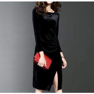 Side-slit Long-sleeve Sheath Dress