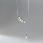 Leaf Rhinestone Pendant Sterling Silver Necklace Xl0072 - Silver - One Size