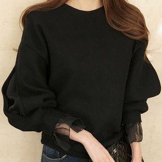 Puff-sleeve Chiffon Blouse Black - One Size