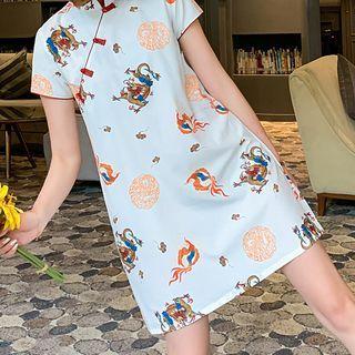 Printed Short-sleeve Mini A-line Qipao