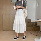 Color Block Midi A-line Skirt White - One Size