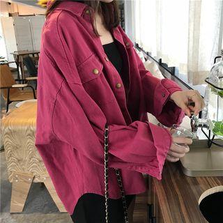 Plain Long-sleeve Loose-fit Denim Jacket