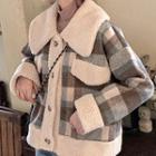 Fax Shearling Plaid Buttoned Jacket As Shown In Figure - One Size