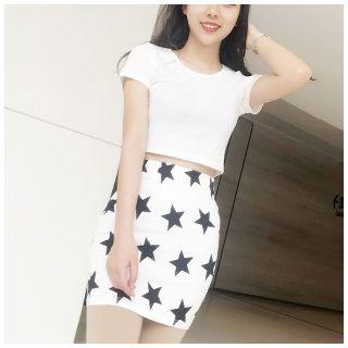Set: Short-sleeve T-shirt + Star Print Mini Skirt