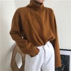Turtleneck Rib-knit Raglan Sweater