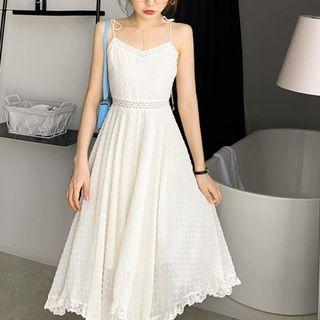 Spaghetti Strap Lace Trim A-line Midi Dress