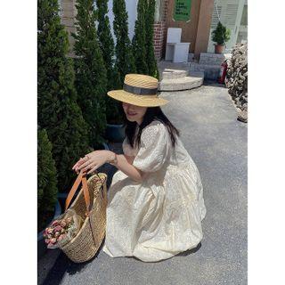 Puff Short-sleeve Midi A-line Dress Almond - One Size