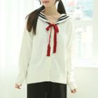 Sailor-collar Knit Cardigan White - One Size