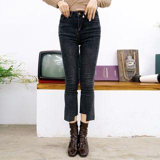 Asymmetrical Cropped Washed Jeans