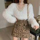 Long-sleeve Fluffy Chain-accent Top