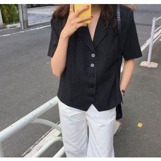 V-neck Short-sleeve Shirt Black - One Size