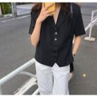 V-neck Short-sleeve Shirt Black - One Size