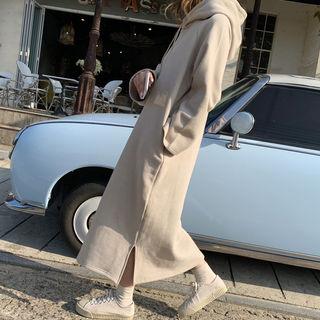 Fleece Lined Maxi Hoodie Dress Beige - One Size