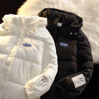 Lettering Patch Hooded Padded Zip Jacket