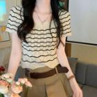 Short-sleeve Striped Top Almond - One Size